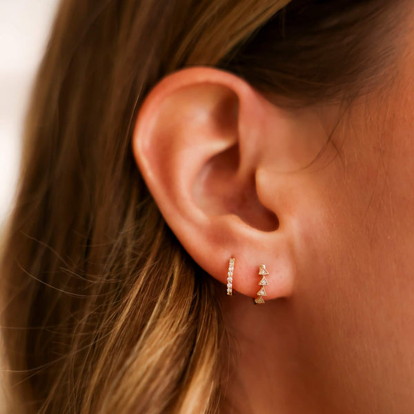 Rose Gold-2^Diamond Huggie Earrings: Emily Sarah Single Triangle Huggie in Rose Gold