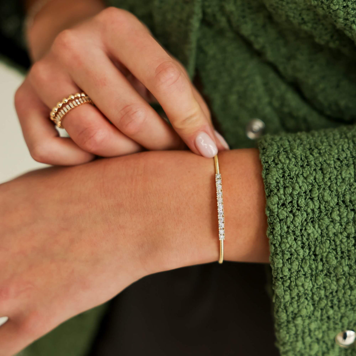 Yellow Gold-3^Diamond Cuff Bracelets: Ava Bea Flexi Cuff in Yellow Gold