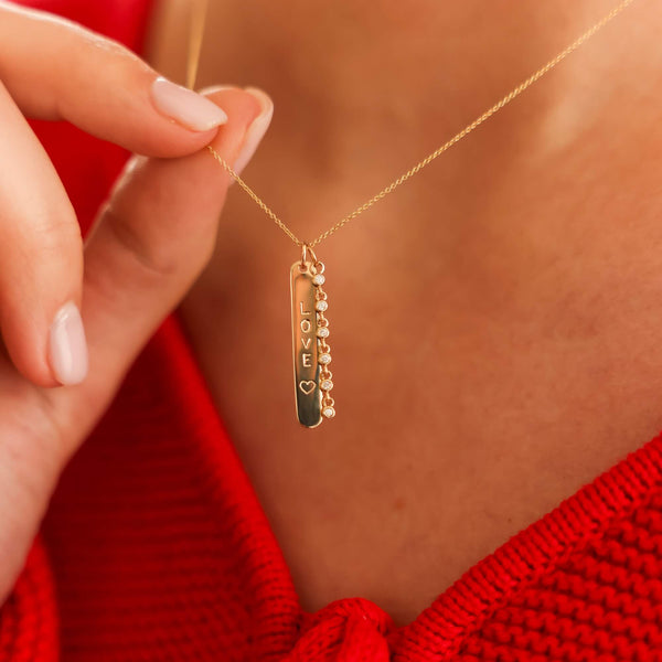 Yellow Gold-4^Diamond Bar Necklaces: Lulu Jack Vertical Bar and Diamond Bezel Link Necklace in Yellow Gold