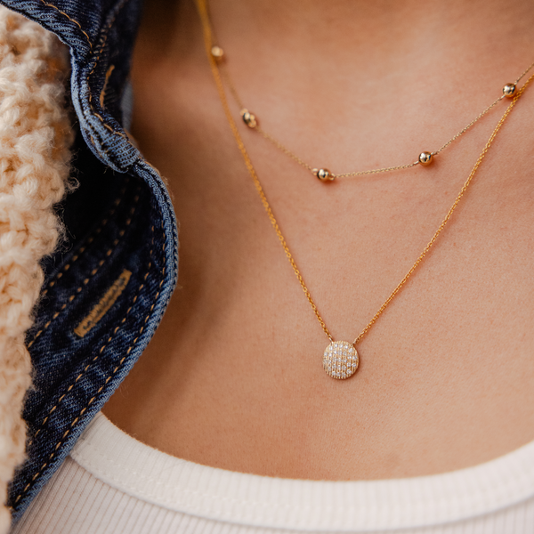 White Gold+Yellow Gold^3 Diamond Pendant Necklaces: Lauren Joy Medium Disc Necklace in White Gold+Yellow Gold 