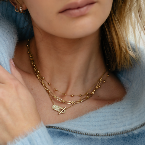 Yellow Gold-5^Diamond Station Necklaces: Poppy Rae Eternity Pebble Station Necklace in Yellow Gold