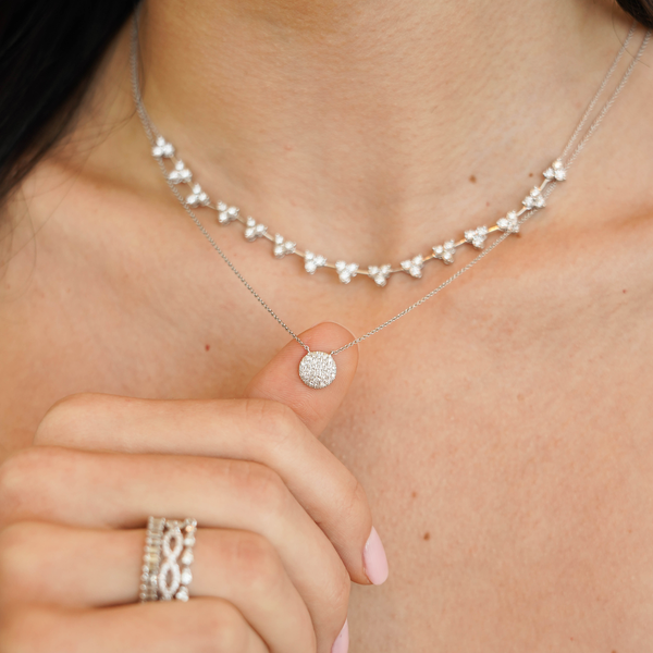 White Gold-4^Diamond Pendant Necklaces: Lauren Joy Medium Disc Necklace in White Gold