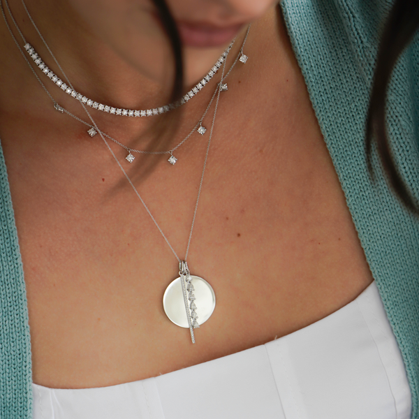 White Gold-4^Diamond Pendant Necklaces: Sylvie Rose Disc and Pave Bar Necklace in White Gold