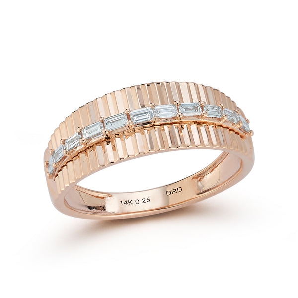 Rose Gold-1^Designer Diamond Rings: Sadie Pearl Baguette Fluted Ring in Rose Gold