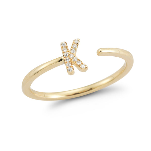 Yellow Gold-1^Diamond Initial Rings: DRD Single Initial Ring in Yellow Gold