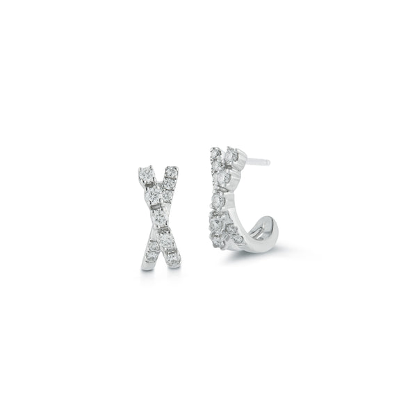 White Gold-1^Diamond Huggie Earrings: Ava Bea Crossover Mini Huggies in White Gold