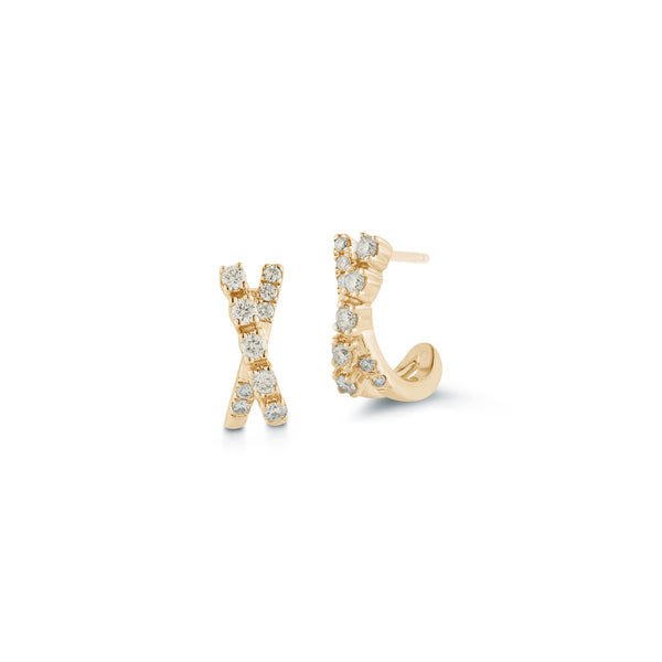 Yellow Gold-1^Diamond Huggie Earrings: Ava Bea Crossover Mini Huggies in Yellow Gold