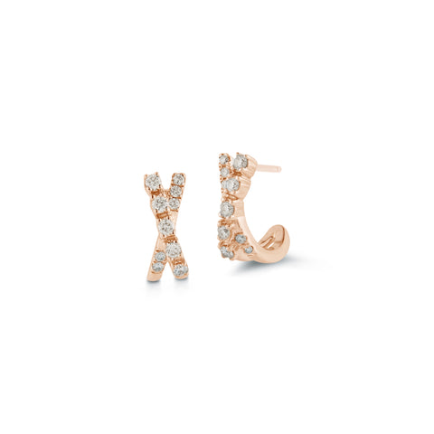 Rose Gold-1^Diamond Huggie Earrings: Ava Bea Crossover Mini Huggies in Rose Gold