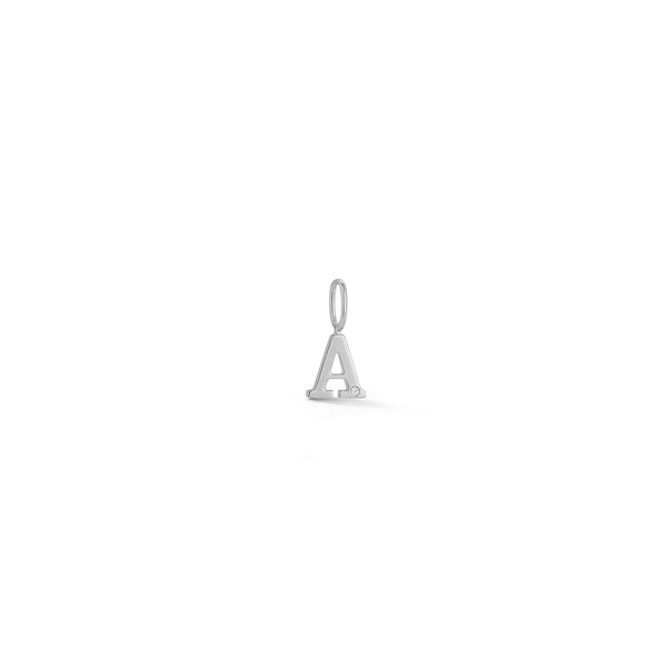 White Gold-1^Designer Diamond Necklaces: DRD Gold Initial Charm in White Gold