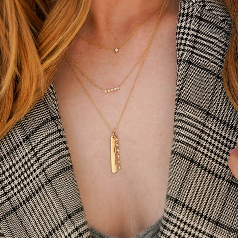 Yellow Gold-2^Diamond Bar Necklaces: Lulu Jack Mini Bezel Bar Necklace in Yellow Gold