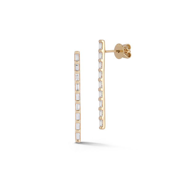 Yellow Gold-1^Diamond Drop Earrings: Sadie Pearl Baguette Vertical Bar Drop Earrings in Yellow Gold