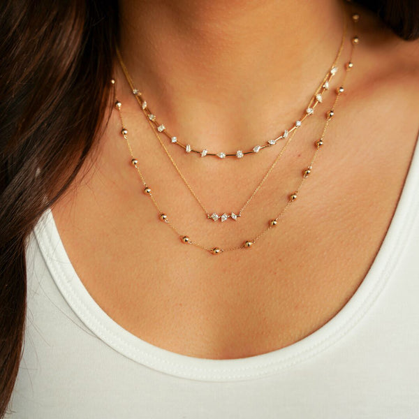 Rose Gold-2^Diamond Bar Necklaces: Alexa Jordyn Multi-Shape Diamond Bar Necklace in Rose Gold