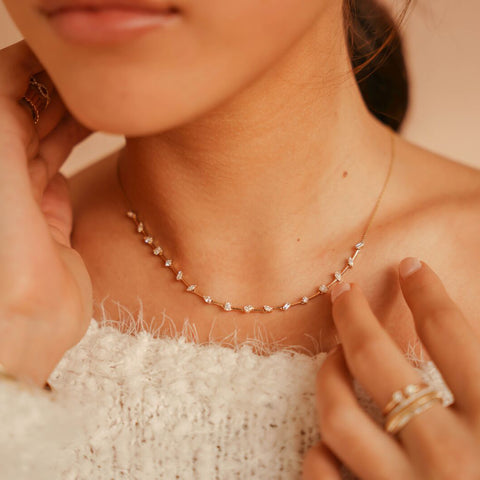 Rose Gold-2^Diamond Tennis Necklaces: Alexa Jordyn Multi-Shape Diamond Tennis Necklace in Rose Gold