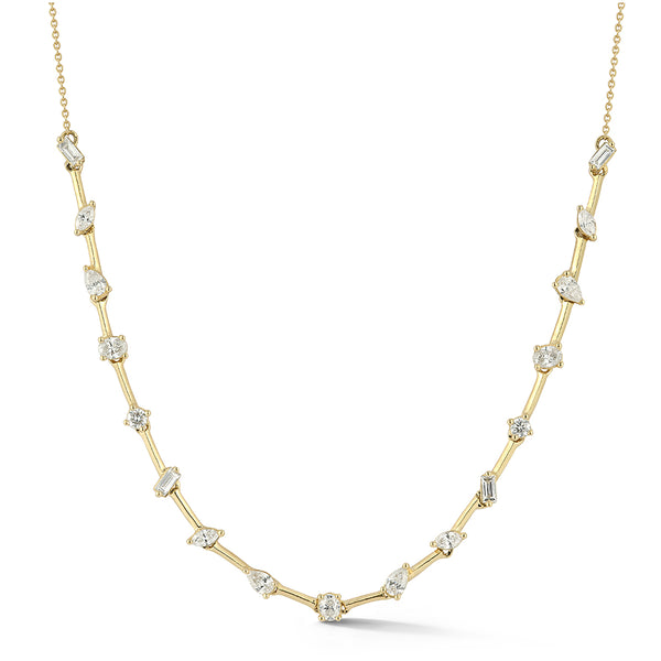 Yellow Gold-1^Diamond Tennis Necklaces: Alexa Jordyn Multi-Shape Diamond Tennis Necklace in Yellow Gold