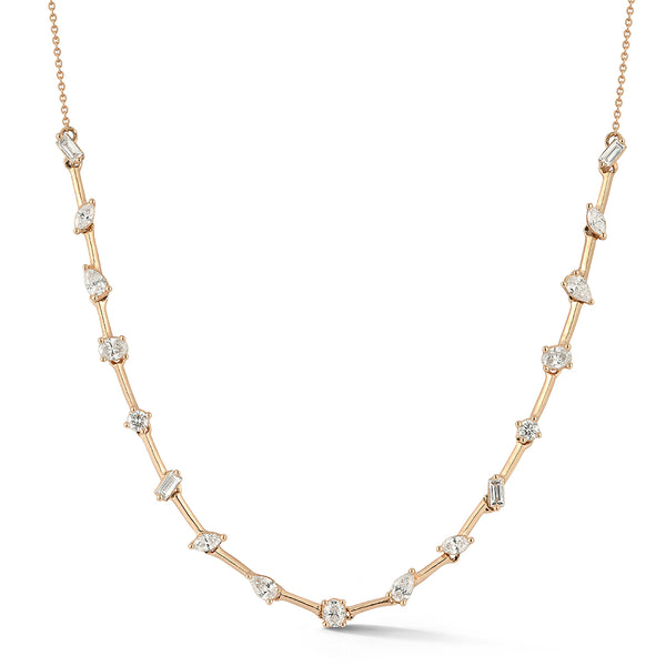 Rose Gold-1^Diamond Tennis Necklaces: Alexa Jordyn Multi-Shape Diamond Tennis Necklace in Rose Gold