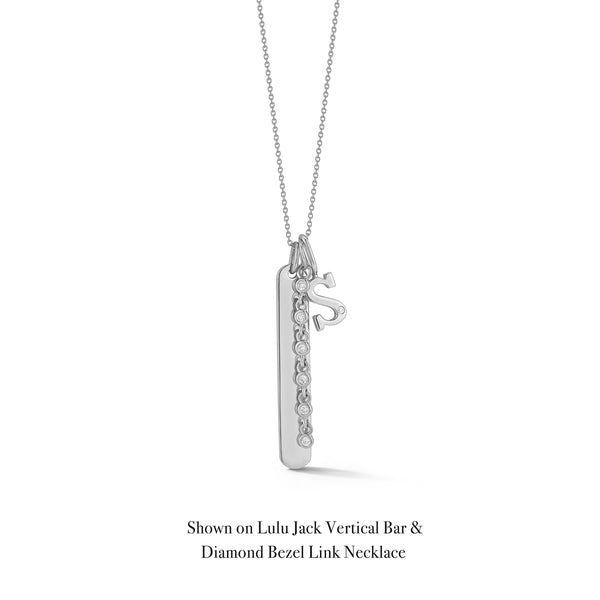 White Gold-4^Designer Diamond Necklaces: DRD Gold Initial Charm in White Gold