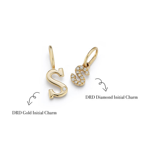 Yellow Gold-7^Designer Diamond Necklaces: DRD Gold Initial Charm in Yellow Gold