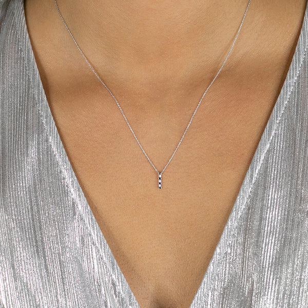 White Gold-2^Diamond Bar Necklaces: Sadie Pearl Baguette Vertical Drop Necklace in White Gold