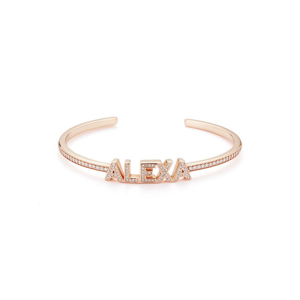 Rose Gold-2^Diamond Cuff Bracelets: DRD Diamond Name Cuff in Rose Gold