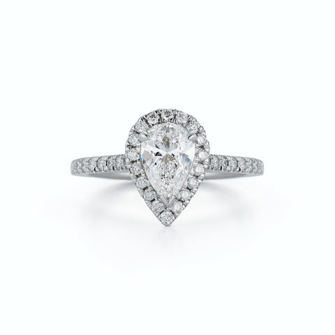 Diamond Engagement Rings: Halo Pavé Cathedral Engagement Ring with 1.04 ct. Pear