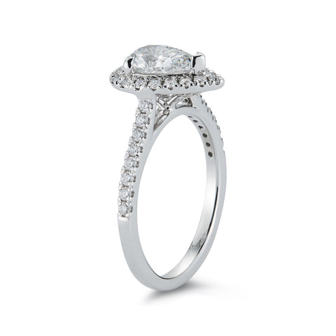 Diamond Engagement Rings: Halo Pavé Cathedral Engagement Ring with 1.04 ct. Pear