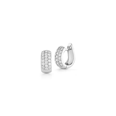 White Gold-1^Diamond Huggie Earrings: DRD Large Diamond Huggies In 14K White Gold