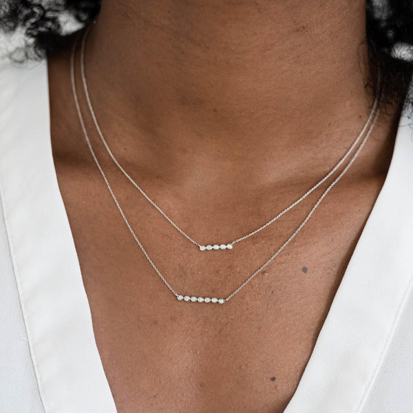 White Gold-2^Diamond Bar Necklaces: Lulu Jack Mini Bezel Bar Necklace in White Gold