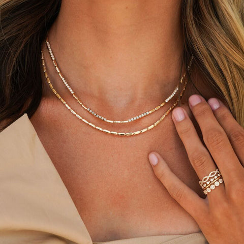 White Gold^2- Gold Station Necklaces: Melody Eden Gold Bar Station Necklace in White Gold