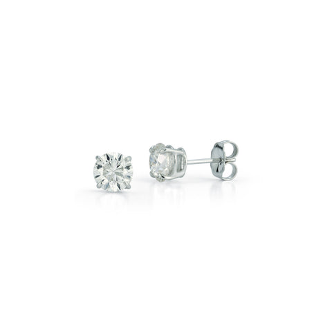 White Gold-1^Diamond Stud Earrings - DRD Diamond Solitaire Studs 2.00 Ct. Total Weight in White Gold