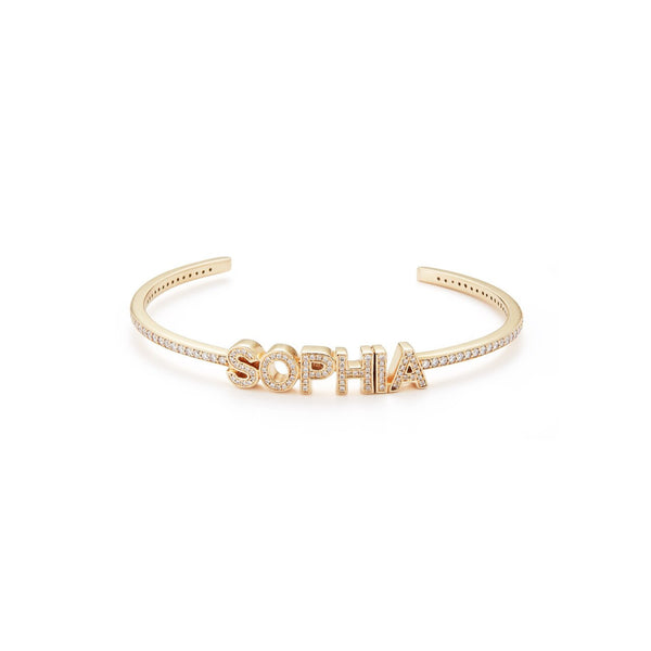 Yellow Gold-4^Diamond Cuff Bracelets: DRD Diamond Name Cuff in Yellow Gold