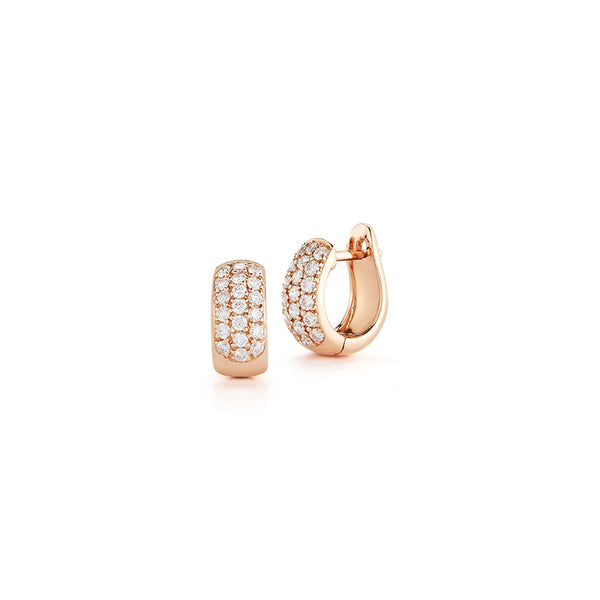 Rose Gold-1^Diamond Huggie Earrings: DRD Large Diamond Huggies In 14K Rose Gold