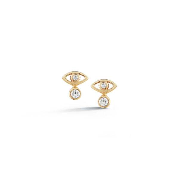 Yellow Gold-1^Designer Stud Earrings: Lulu Jack Stacked Evil Eye Studs in Yellow Gold