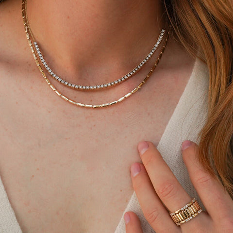 Rose Gold^3- Gold Station Necklaces: Melody Eden Gold Bar Station Necklace in Rose Gold