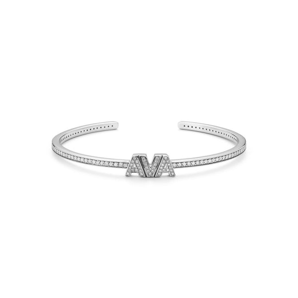 White Gold-5^Diamond Cuff Bracelets: DRD Diamond Name Cuff in White Gold