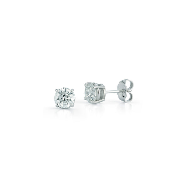 White Gold-1^Diamond Stud Earrings - DRD Diamond Solitaire Studs 1.40 Ct. Total Weight in White Gold