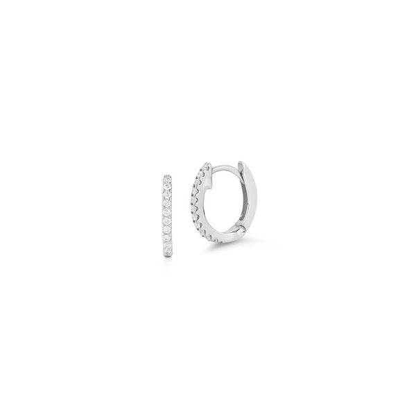 White Gold-1^Diamond Huggie Earrings: DRD Medium Huggies in White Gold