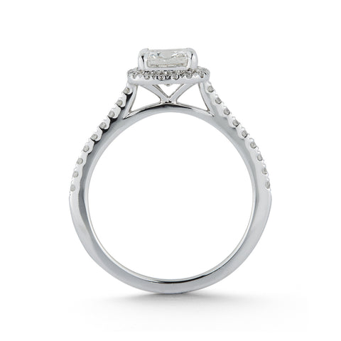 Diamond Engagement Rings: Halo Pavé Cathedral Engagement Ring with 1.04 ct. Cushion in White Gold