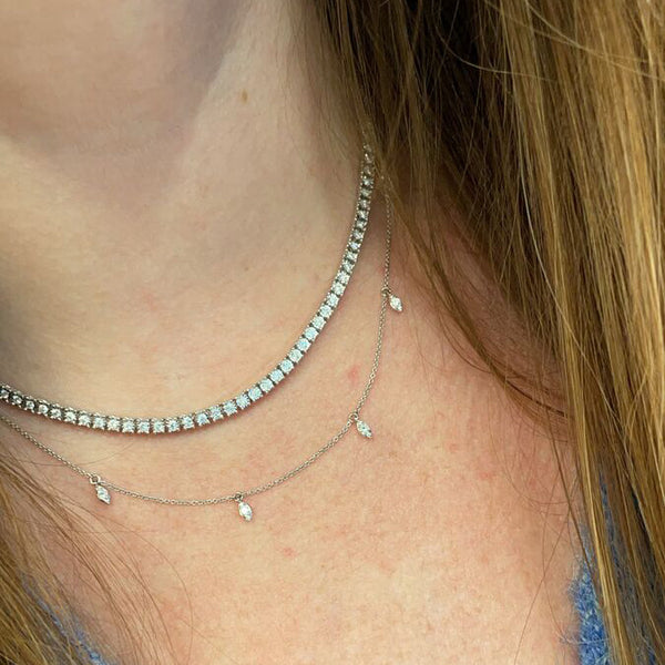 White Gold-3^Diamond Station Necklaces: Sophia Ryan Marquise Station Necklace in White Gold