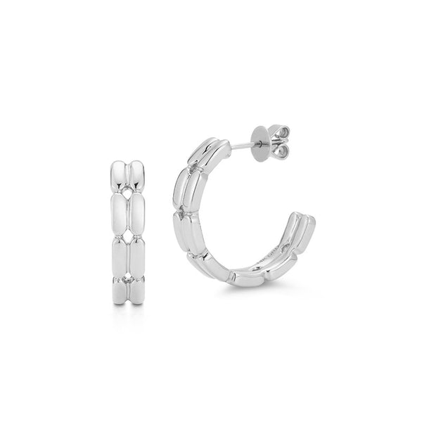 White Gold-1^Designer Gold Hoops: Melody Eden Gold Bar Double Row Hoops in White Gold