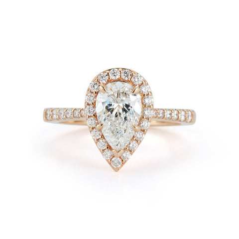 Diamond Engagement Rings: Halo Pavé Cathedral Engagement Ring with 1.52 ct. Pear