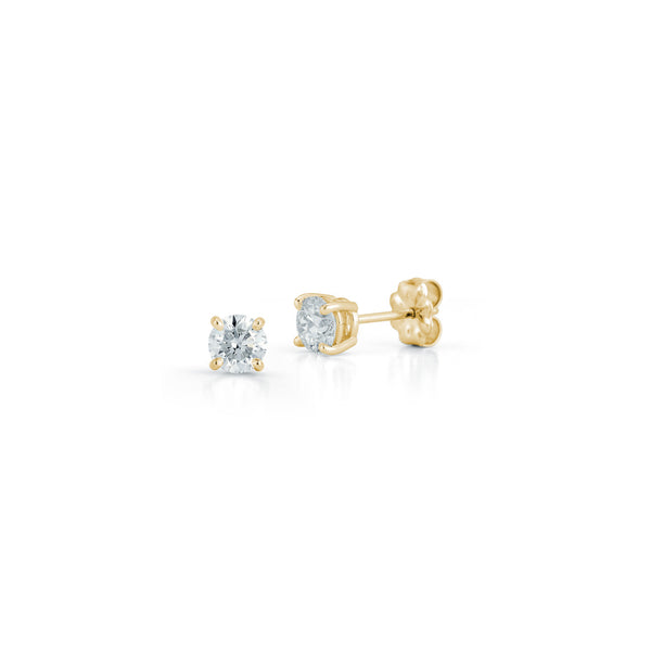 Yellow Gold-1^Diamond Stud Earrings - DRD Diamond Solitaire Studs 0.80 Ct. Total Weight in Yellow Gold