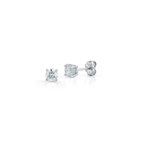 White Gold-1^Diamond Stud Earrings - DRD Diamond Solitaire Studs 0.80 Ct. Total Weight in White Gold