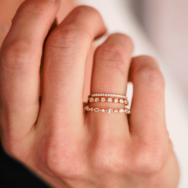 Rose Gold-2^Designer Diamond Rings: Alexa Jordyn Marquise and Round Alternating Ring in Rose Gold