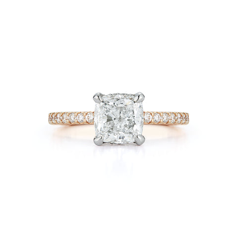 Diamond Engagement Rings: Prong Set Hidden Halo Engagement Ring with 1.64 Ct. Cushion Cut Diamond