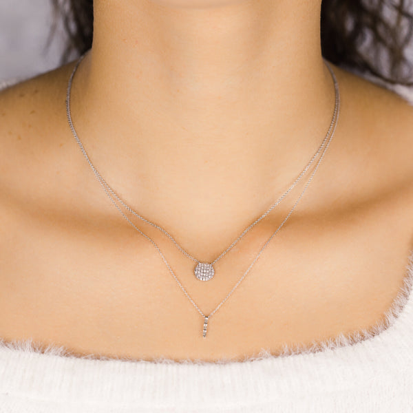 White Gold-3^Diamond Bar Necklaces: Sadie Pearl Baguette Vertical Drop Necklace in White Gold