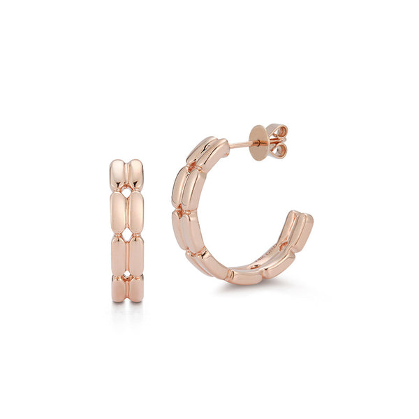 Rose Gold-1^Designer Gold Hoops: Melody Eden Gold Bar Double Row Hoops in Rose Gold