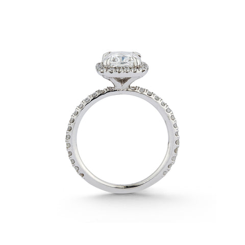 Diamond Engagement Rings: Halo Pavé Engagement Ring with 1.71 Ct. Cushion Cut Diamond