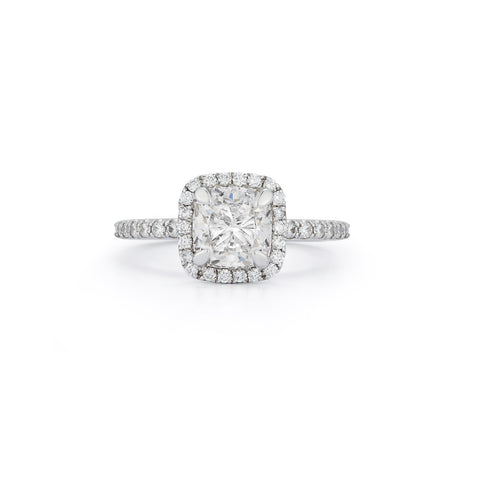 Diamond Engagement Rings: Halo Pavé Engagement Ring with 1.71 Ct. Cushion Cut Diamond