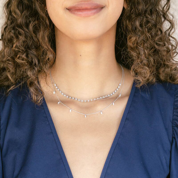 White Gold-2^Diamond Station Necklaces: Sophia Ryan Marquise Station Necklace in White Gold