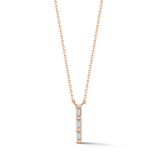 Rose Gold-1^Diamond Bar Necklaces: Sadie Pearl Baguette Vertical Drop Necklace in Rose Gold